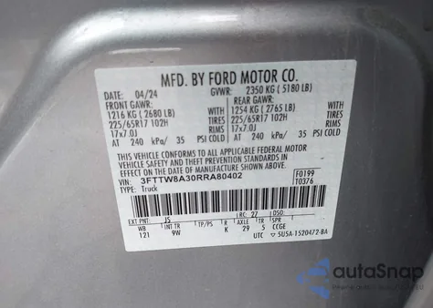 2024 Ford Maverick Xl from USA, damaged, VIN 3FTTW8A30RRA80402